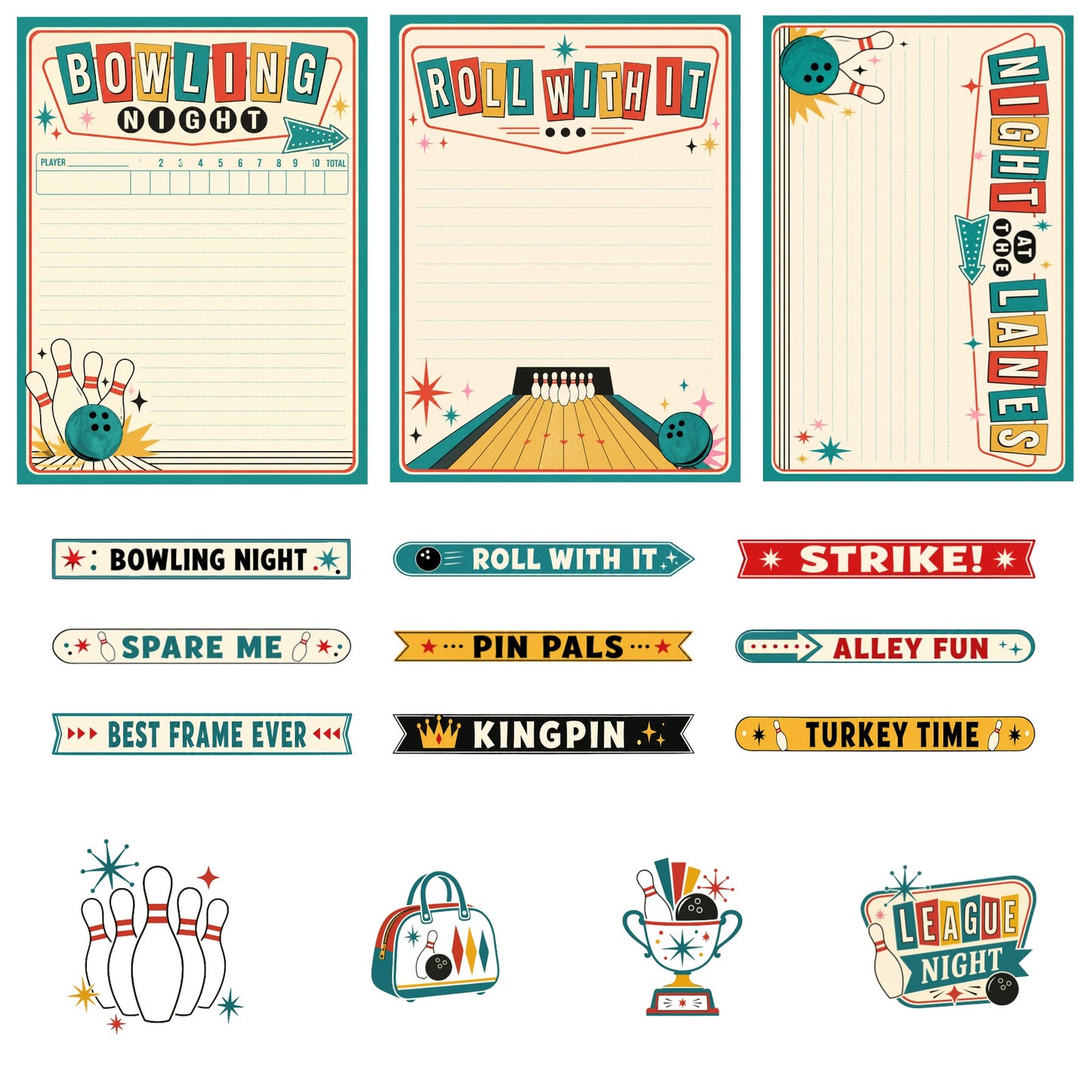 Bowling Scrapbook Paper and Embellishments