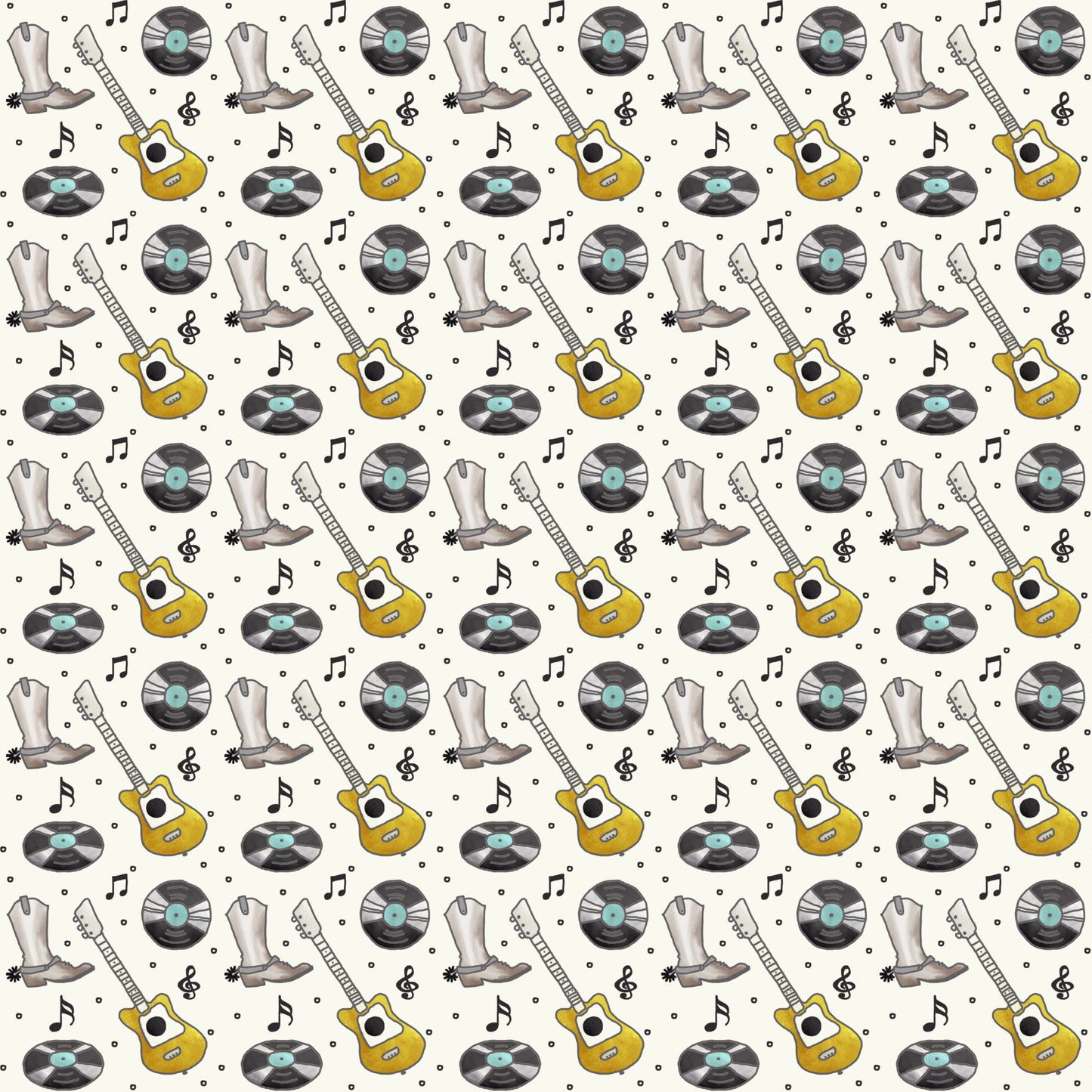 Country Music Scrapbook Paper Cream Guitars