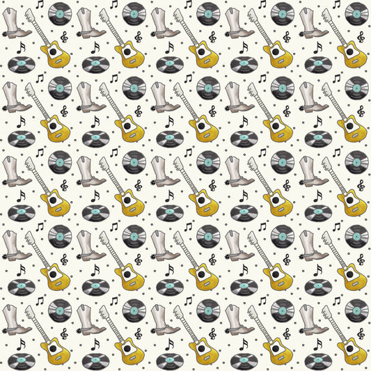 Country Music Scrapbook Paper Cream Guitars