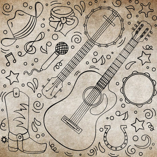 Country Music Scrapbook Paper Guitar and Boots