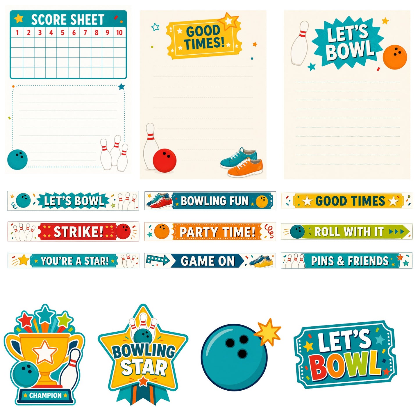 Bowling Scrapbook Paper and Embellishments