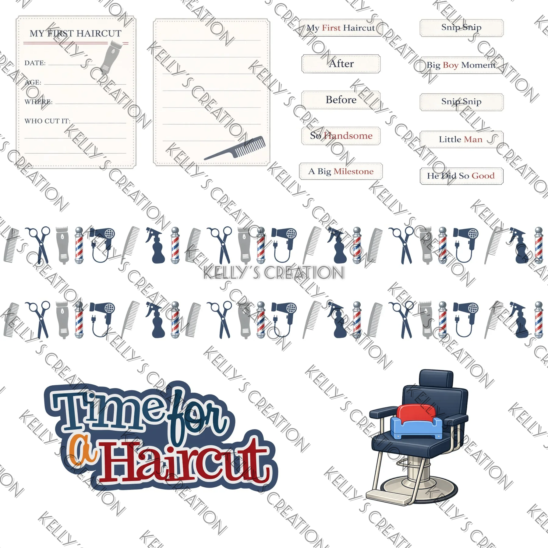 Watermarked - Hair Cut / Barber Scrapbook Paper