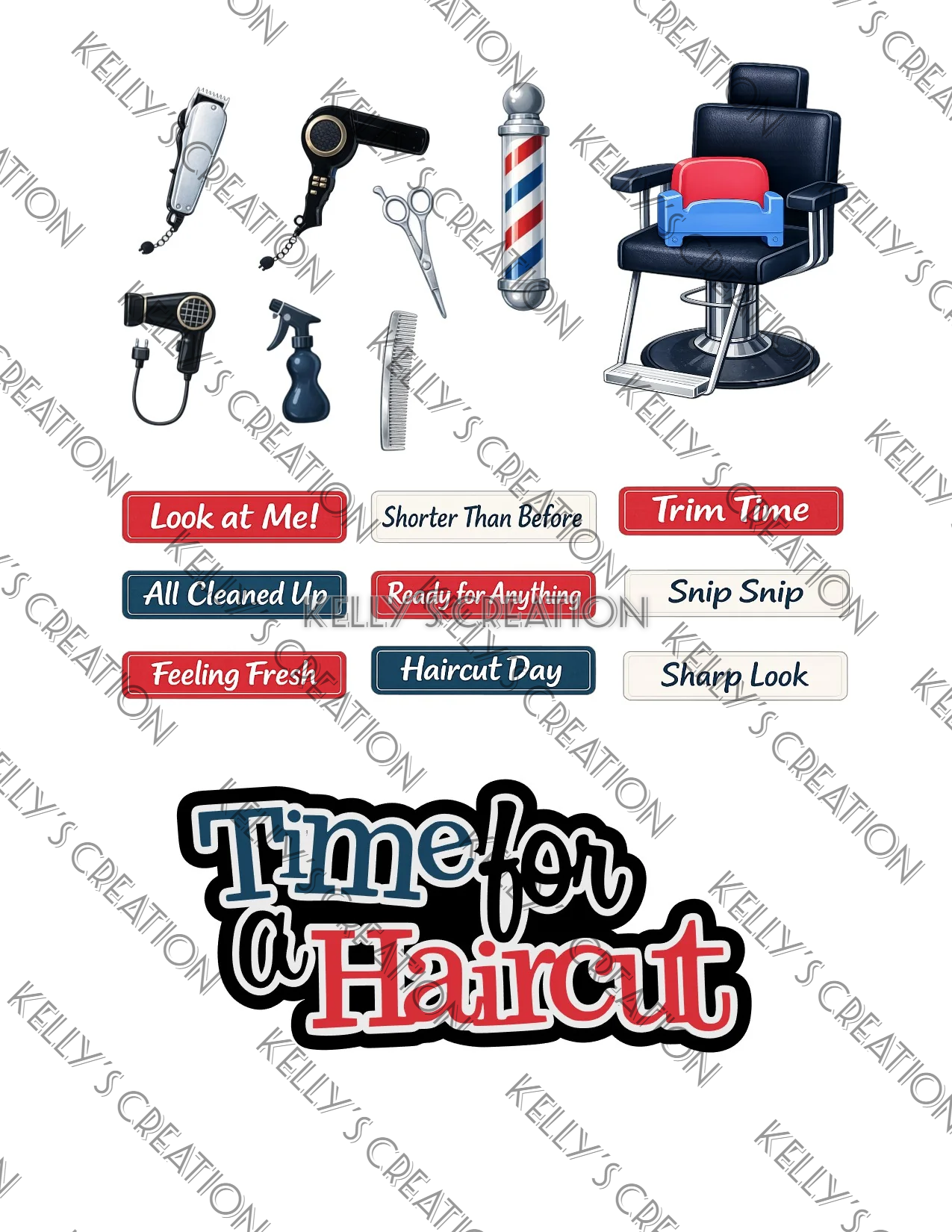 Watermarked - Hair Cut / Barber Scrapbook Paper